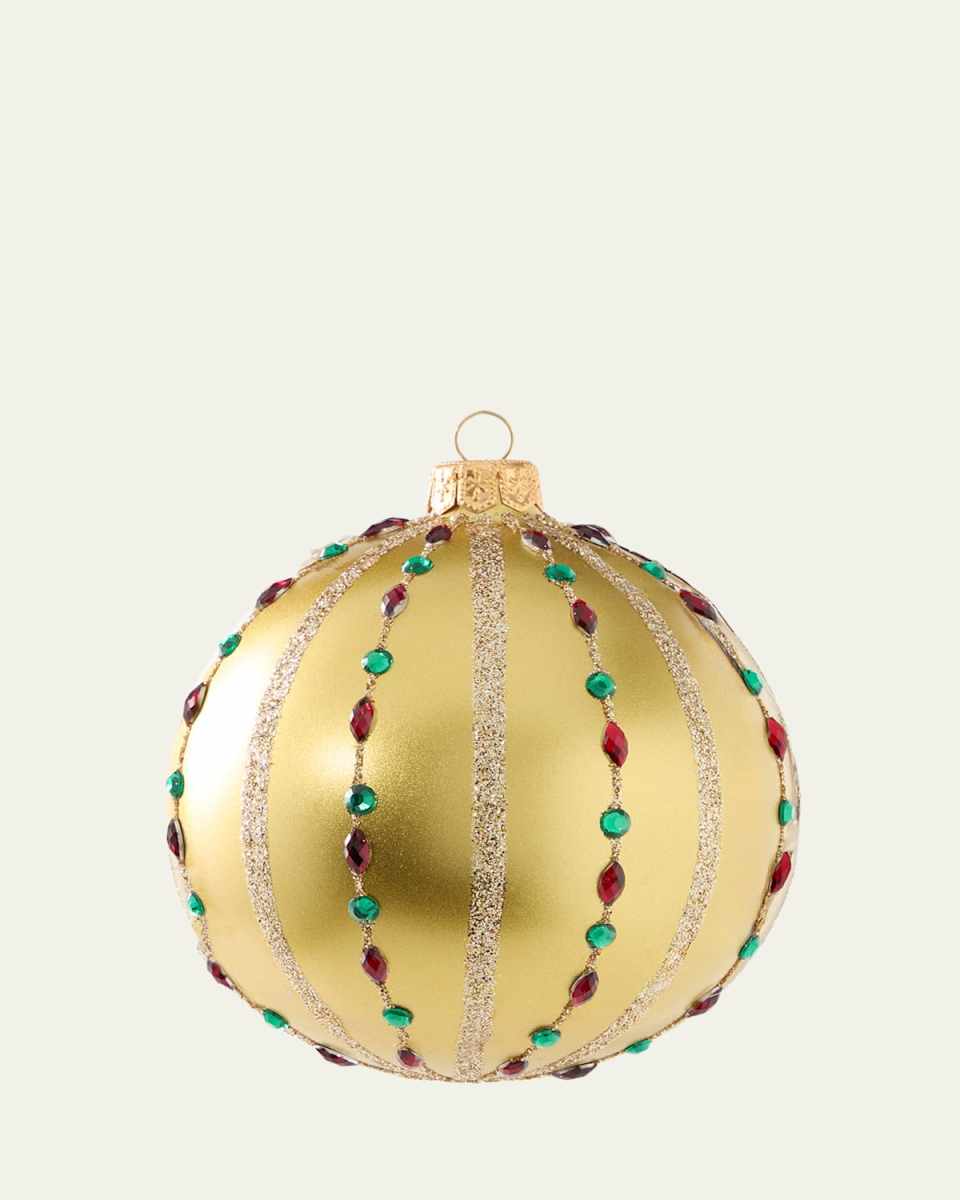 Rhinestoned Metallic Gold Ball Ornament